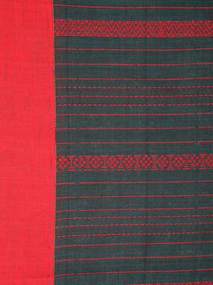 Blue hand woven pure cotton saree with blouse 4