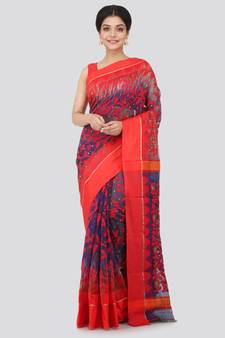 Blue Hand Woven Pure Cotton Saree Without Blouse