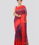 Blue Hand Woven Pure Cotton Saree Without Blouse