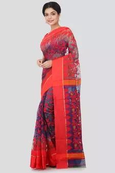 Blue Hand Woven Pure Cotton Saree Without Blouse