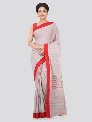 Grey hand woven pure cotton saree with blouse 1