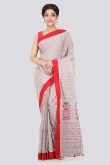 Grey hand woven pure cotton saree with blouse