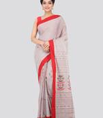 Grey hand woven pure cotton saree with blouse