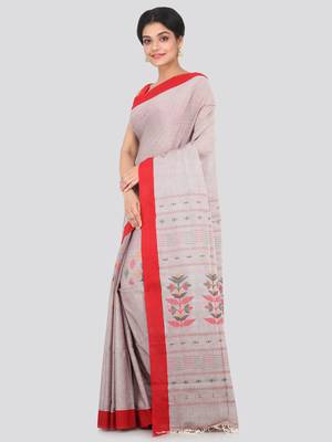 Grey hand woven pure cotton saree with blouse 2