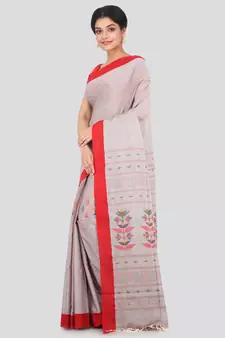 Grey hand woven pure cotton saree with blouse
