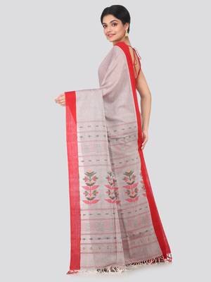 Grey hand woven pure cotton saree with blouse 3