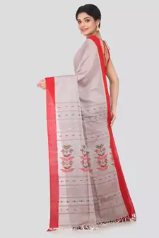 Grey hand woven pure cotton saree with blouse
