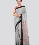 Grey hand woven pure cotton saree with blouse