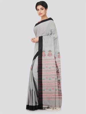 Grey hand woven pure cotton saree with blouse 2