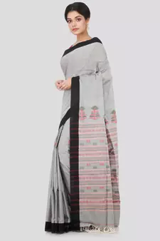 Grey hand woven pure cotton saree with blouse