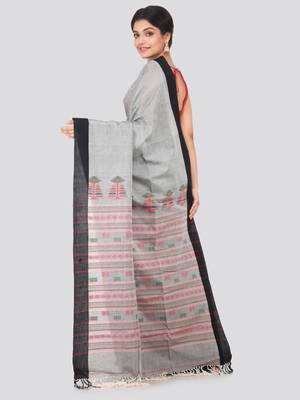 Grey hand woven pure cotton saree with blouse 3