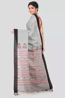 Grey hand woven pure cotton saree with blouse