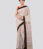 Light brown hand woven pure cotton saree with blouse