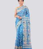 Blue Hand Woven Pure Cotton Saree Without Blouse