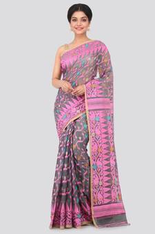 Grey Hand Woven Pure Cotton Saree Without Blouse