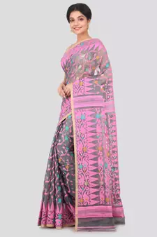 Grey Hand Woven Pure Cotton Saree Without Blouse