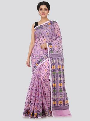Purple Hand Woven Pure Cotton Saree Without Blouse 1