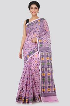 Purple Hand Woven Pure Cotton Saree Without Blouse