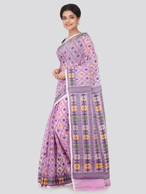 Purple Hand Woven Pure Cotton Saree Without Blouse 2