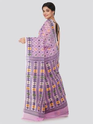 Purple Hand Woven Pure Cotton Saree Without Blouse 3