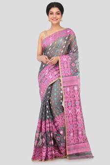 Grey Hand Woven Pure Cotton Saree Without Blouse