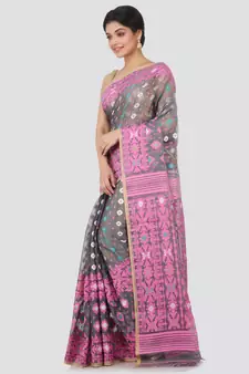 Grey Hand Woven Pure Cotton Saree Without Blouse