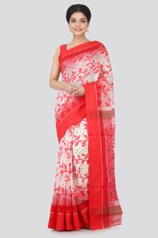 White Hand Woven Pure Cotton Saree Without Blouse