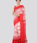 White Hand Woven Pure Cotton Saree Without Blouse