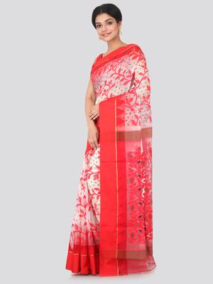 White Hand Woven Pure Cotton Saree Without Blouse 2