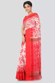 White Hand Woven Pure Cotton Saree Without Blouse