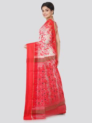 White Hand Woven Pure Cotton Saree Without Blouse 3