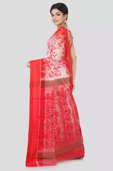 White Hand Woven Pure Cotton Saree Without Blouse