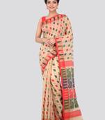 Beige Hand Woven Pure Cotton Saree Without Blouse