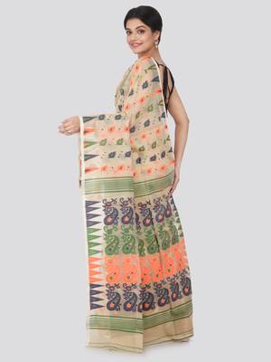 Beige Hand Woven Pure Cotton Saree Without Blouse 2
