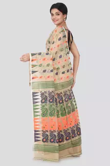Beige Hand Woven Pure Cotton Saree Without Blouse