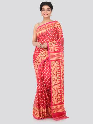 Pink Hand Woven Pure Cotton Saree Without Blouse 1