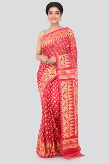 Pink Hand Woven Pure Cotton Saree Without Blouse