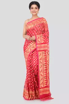 Pink Hand Woven Pure Cotton Saree Without Blouse