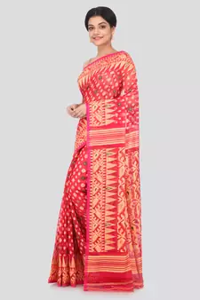 Pink Hand Woven Pure Cotton Saree Without Blouse