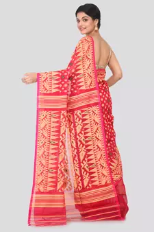 Pink Hand Woven Pure Cotton Saree Without Blouse