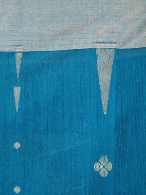 Blue hand woven cotton silk saree with blouse 4