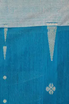 Blue hand woven cotton silk saree with blouse