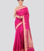 Pink hand woven cotton silk saree with blouse