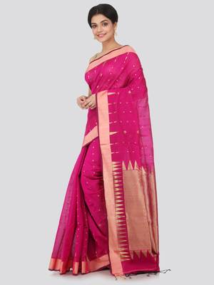 Pink hand woven cotton silk saree with blouse 2