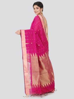 Pink hand woven cotton silk saree with blouse 3