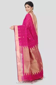 Pink hand woven cotton silk saree with blouse