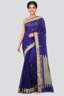 Blue Cotton Silk Bengal Handloom Saree