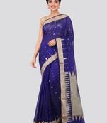 Blue Cotton Silk Bengal Handloom Saree