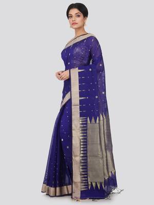 Blue Cotton Silk Bengal Handloom Saree 2