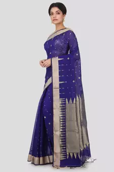 Blue Cotton Silk Bengal Handloom Saree